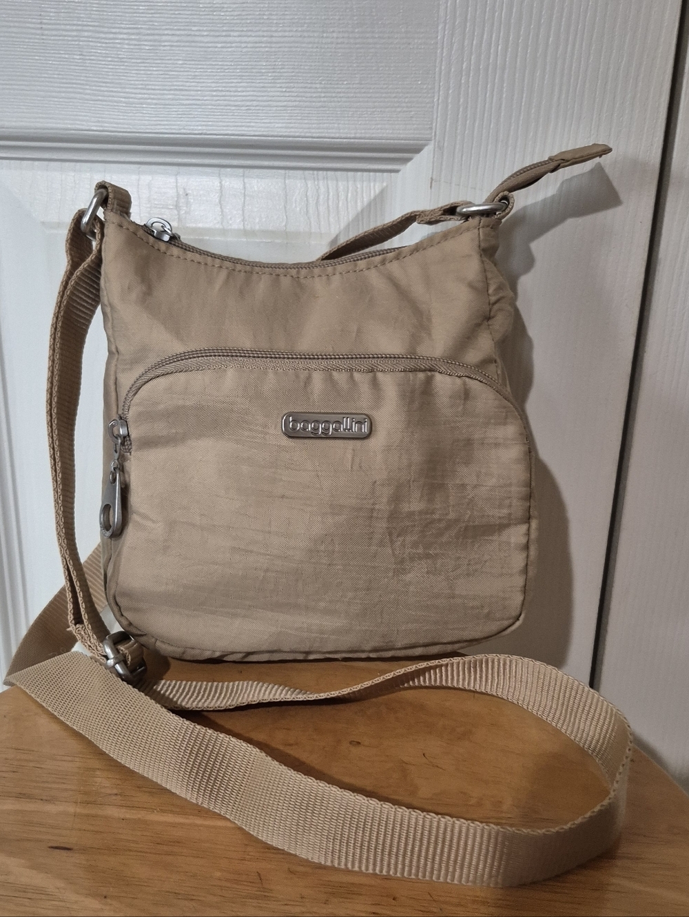 Baggallini Joey Mini Beige Nylon Crossbody Bag